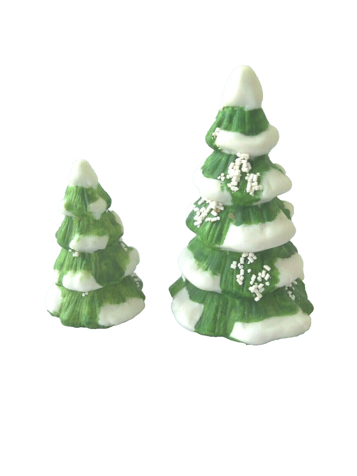 Small Christmas Village Ceramic Trees Lot! 2! 2 SIZES! GREEN! SNOW!
