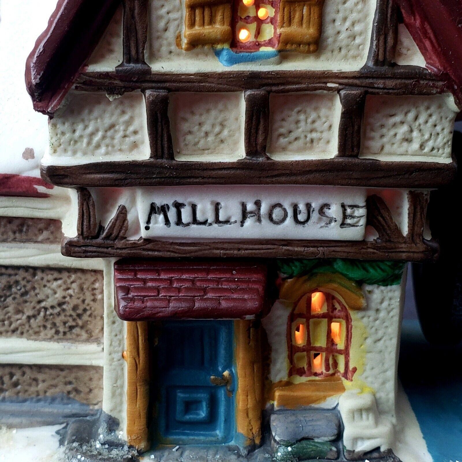 Lighted Cobblestone Corners Christmas Village Mill House 2003 Porcelain.