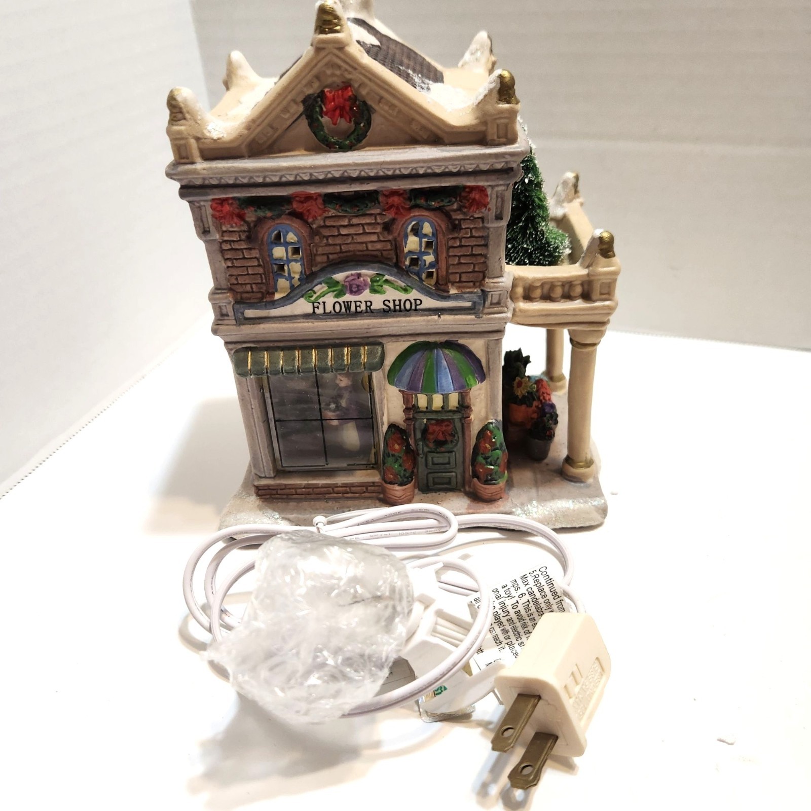 Hand-Painted Ceramic Flower Shop Christmas Village Figurine With Glitter Accents