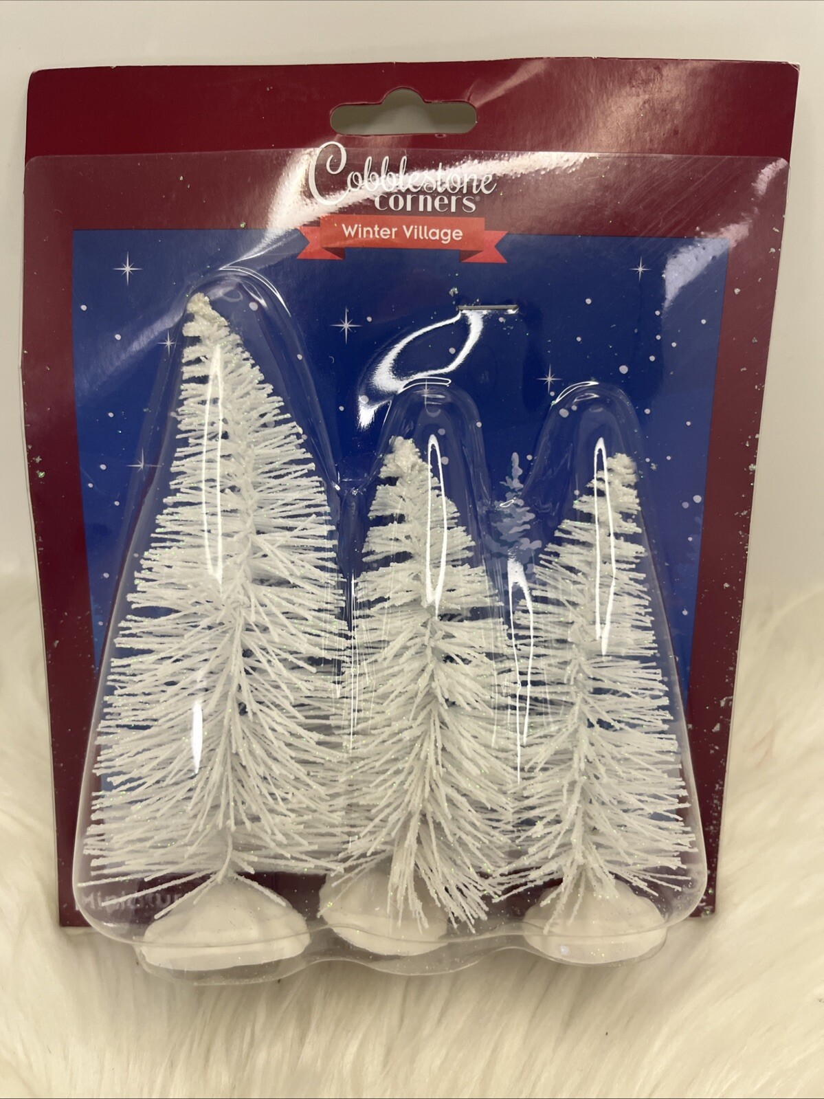 Bottlebrush Trees White Cobblestone Corners Winter Village Miniatures 3-pc