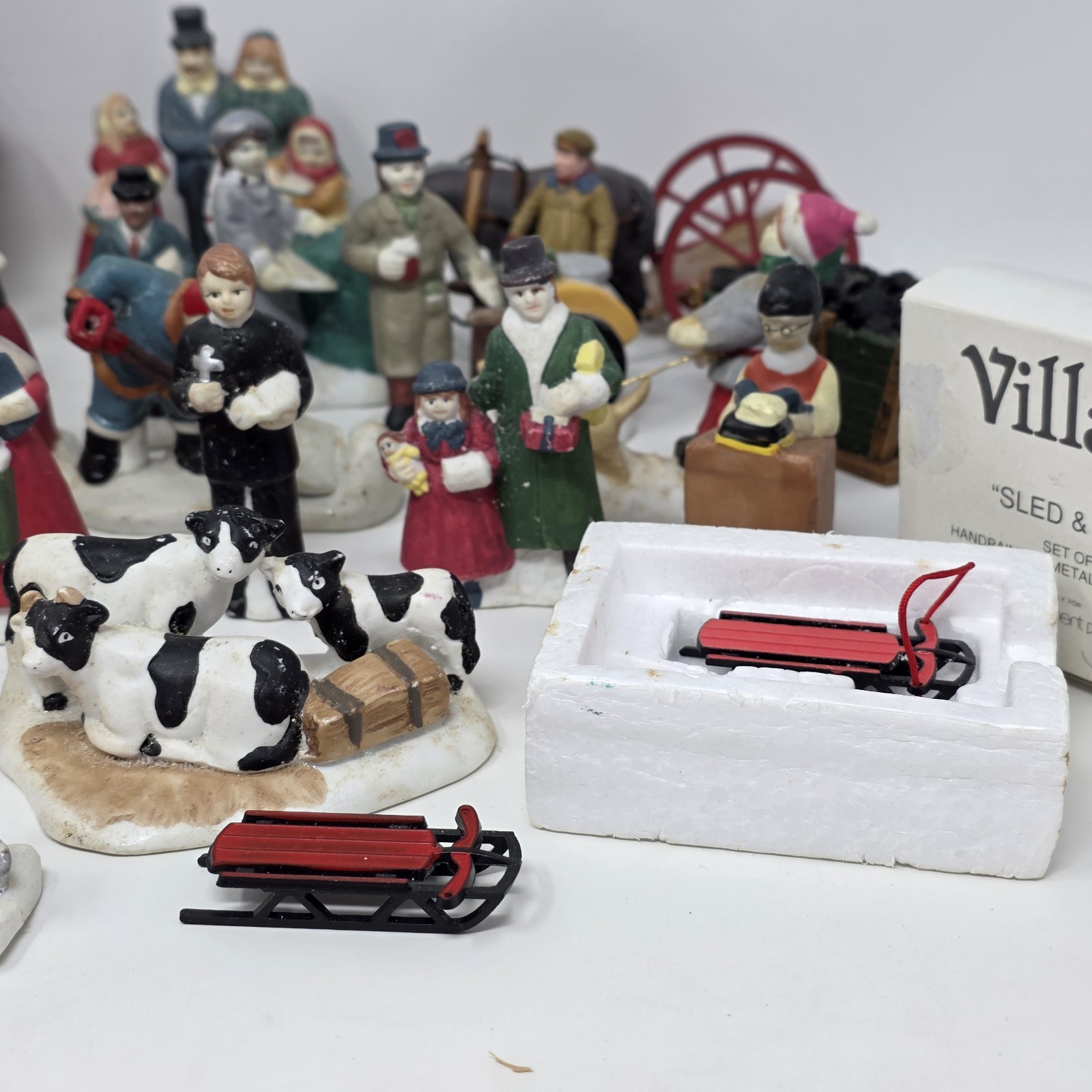 Lot of 36+ Mini Ceramic Christmas Village Figurines Measuring 1” to 3” in