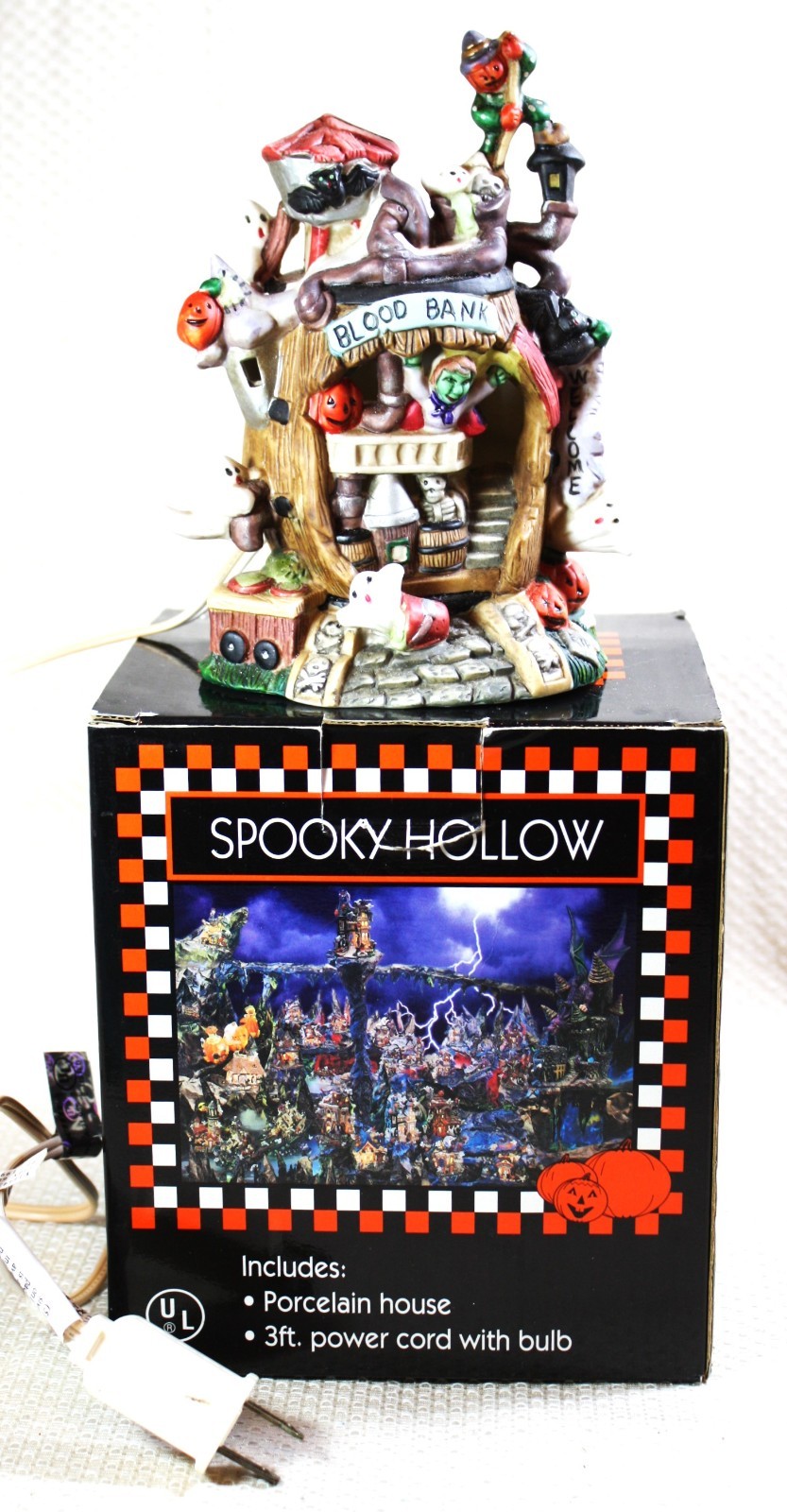 Vintage Spooky Hollow Lighted Porcelain Halloween House “Blood Bank”