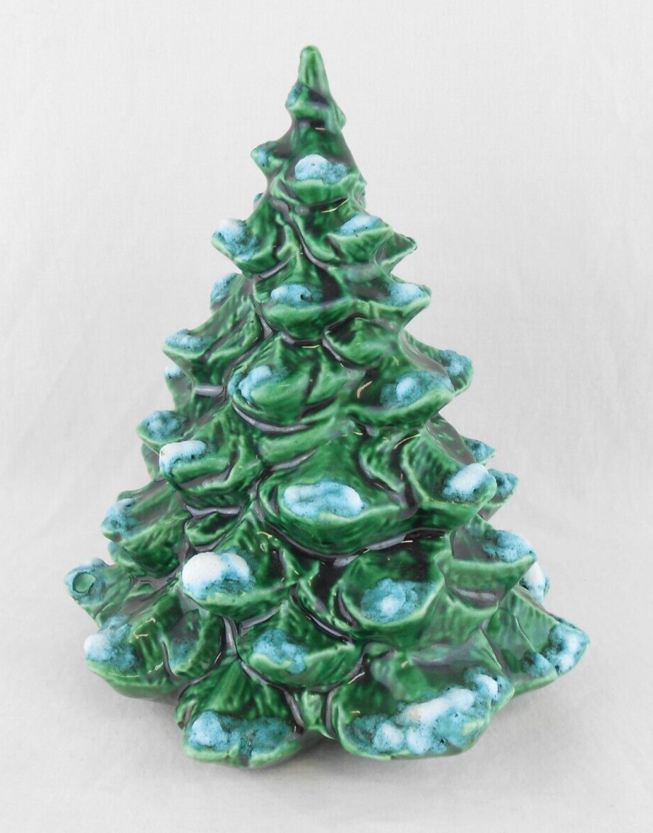 GD Green Ceramic Christmas Tree with Snow Village Decor 6.5″ Holiday Display