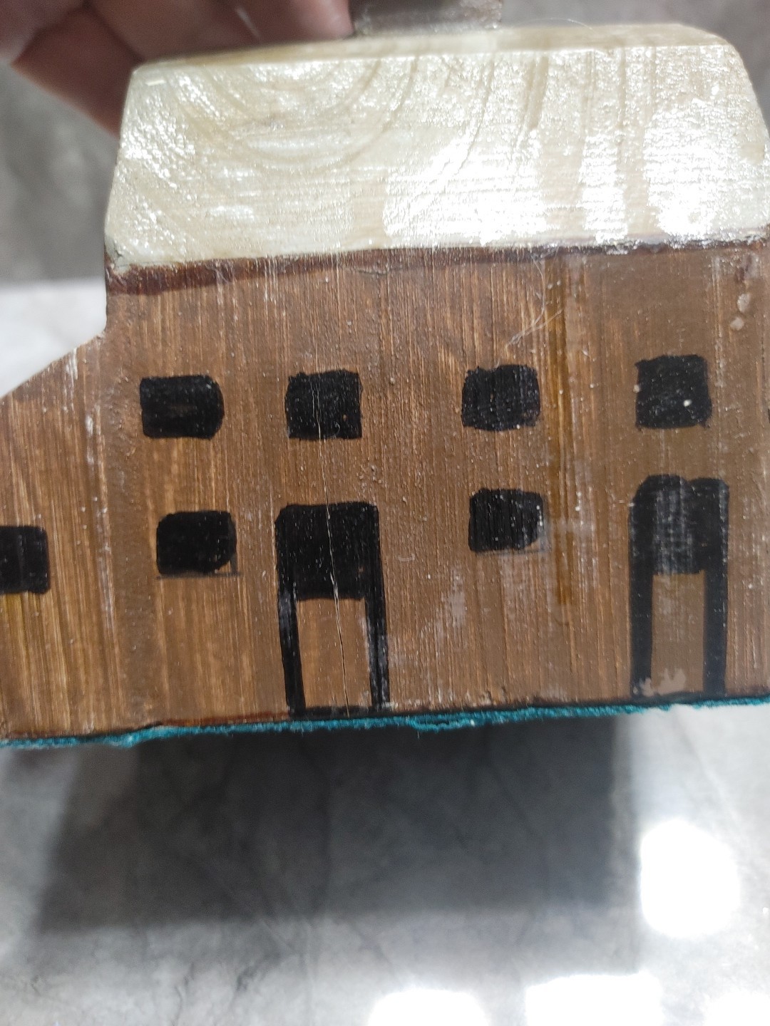 Primitive Folk Art Wood Block Village Houses Set Of 7 Handmade Painted Buildings