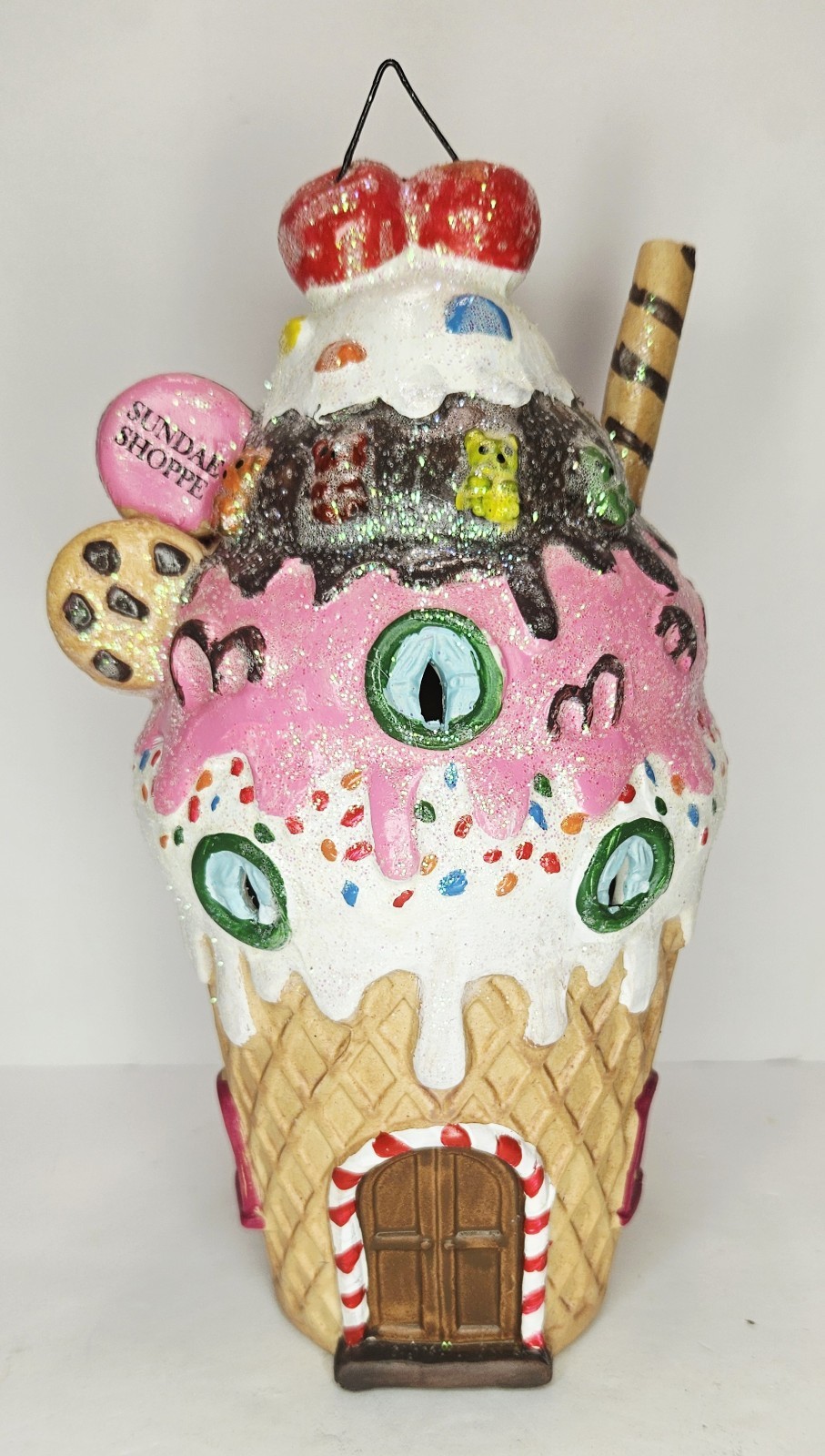 Sundae Shoppe Christmas Lighted Porcelain House Festive Holiday Decoration 9″