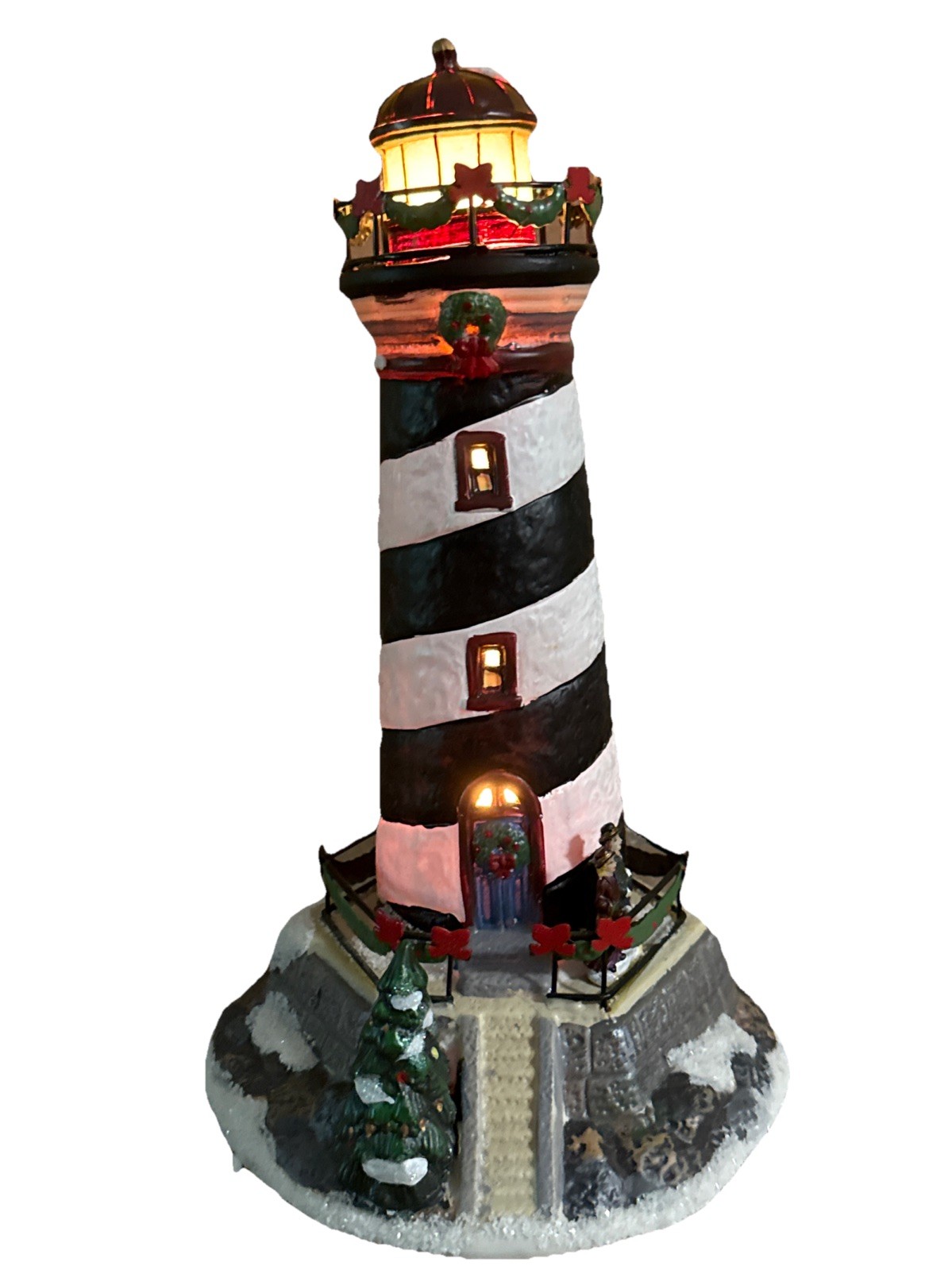 St. Nicholas Square 2005 Black & White Illuminated Lighthouse Christmas Village