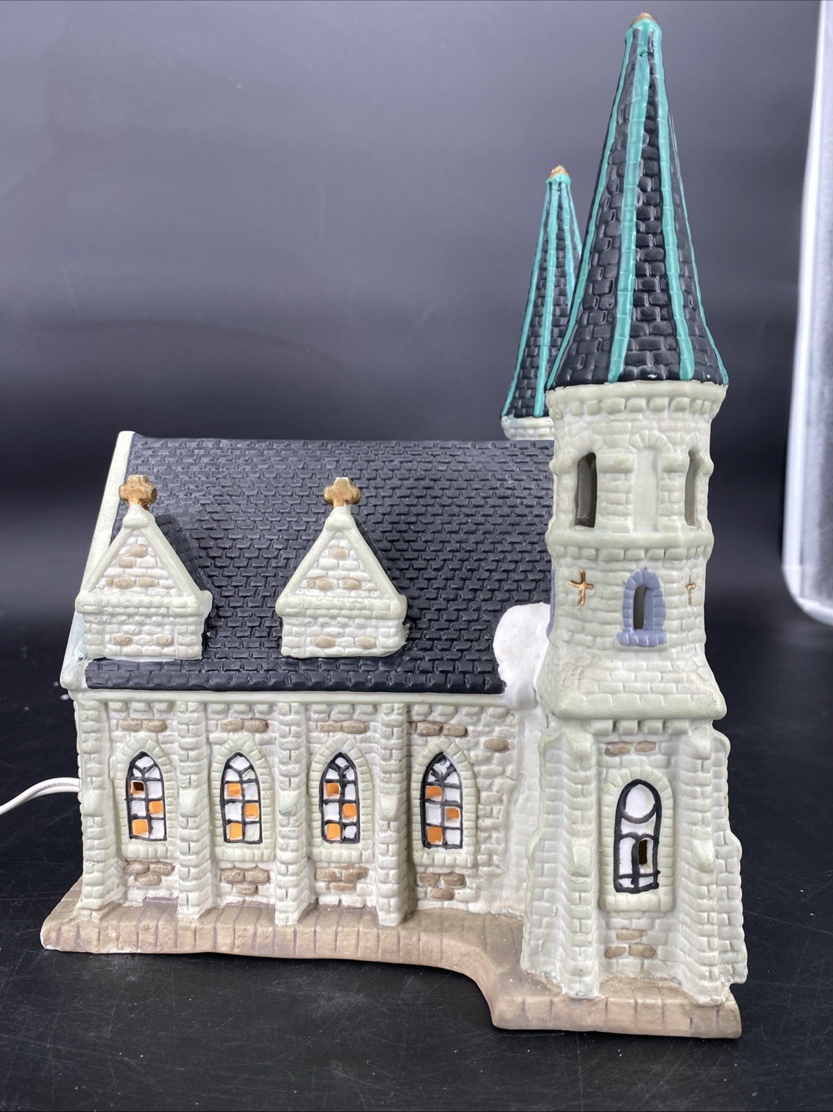 Cathedral Church Chapel Lighted Painted Ceramic Village Building