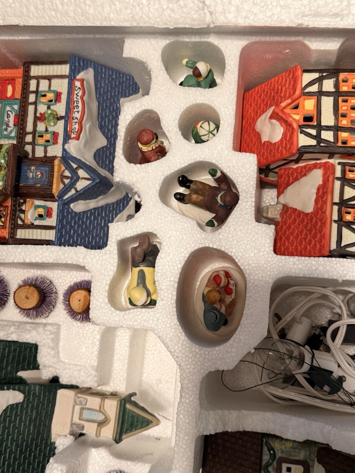 Ceramic Illuminated Christmas Village Set w/ Accessories, Multicolor, 10+ Pcs