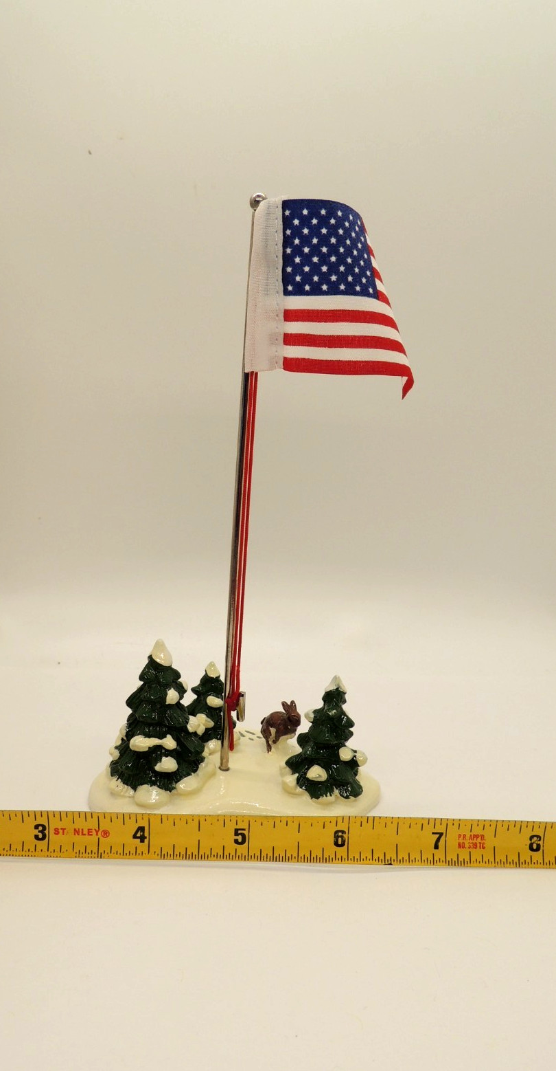 Department 56 Village Flag Pole USA FLAG 51772 Trees Rabbit Christmas Accessory