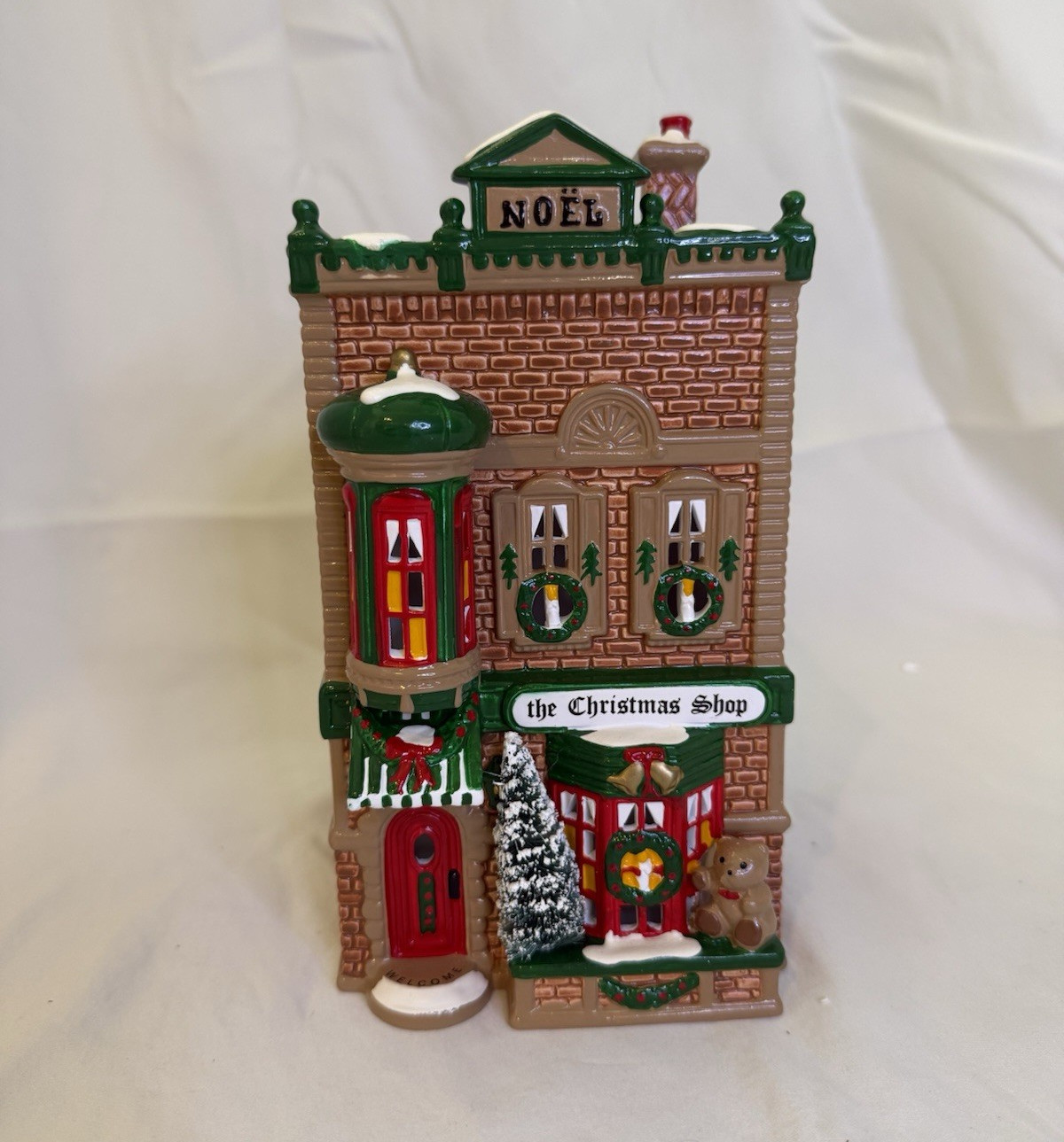 Christmas Village The Christmas Shop House Figurine, Painted Ceramic Porcelain