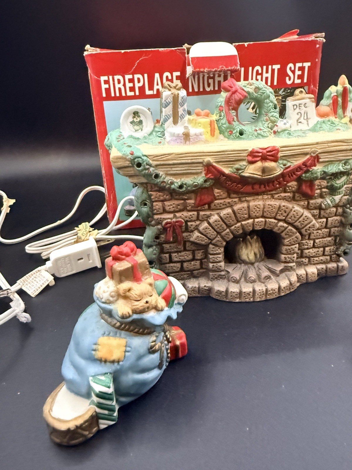 Vintage Christmas Ceramic Fireplace 5 piece Night Light Set with Light