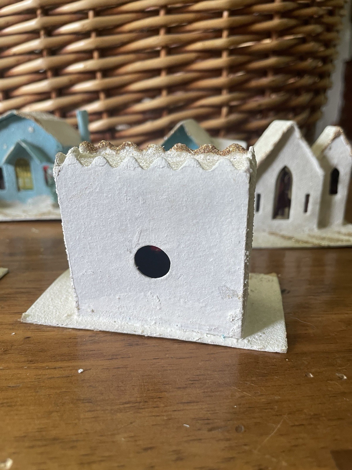 Vintage Lot 6 Japan Putz Cardboard Houses Miniature Church Village Mica
