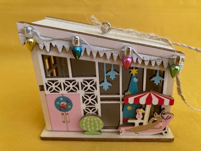 World Market Mid-Century Modern house Christmas ornament, laser cut wood, MCM