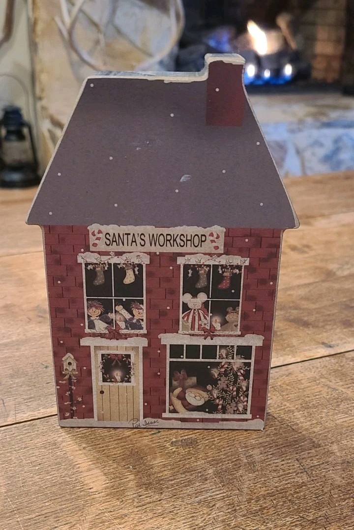 Santas Workshop by Pat Isaac Wood Block Christmas House 6 In