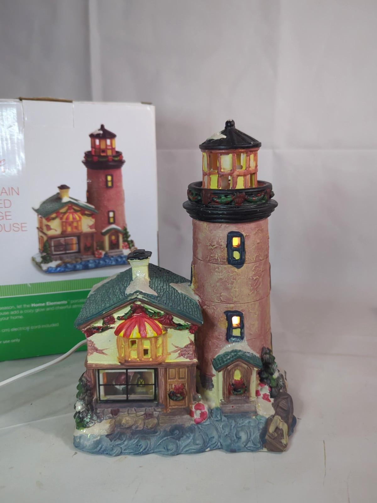 2012 Home Elements Porcelain Lighted Lighthouse 8.5″ Tall With Box D11