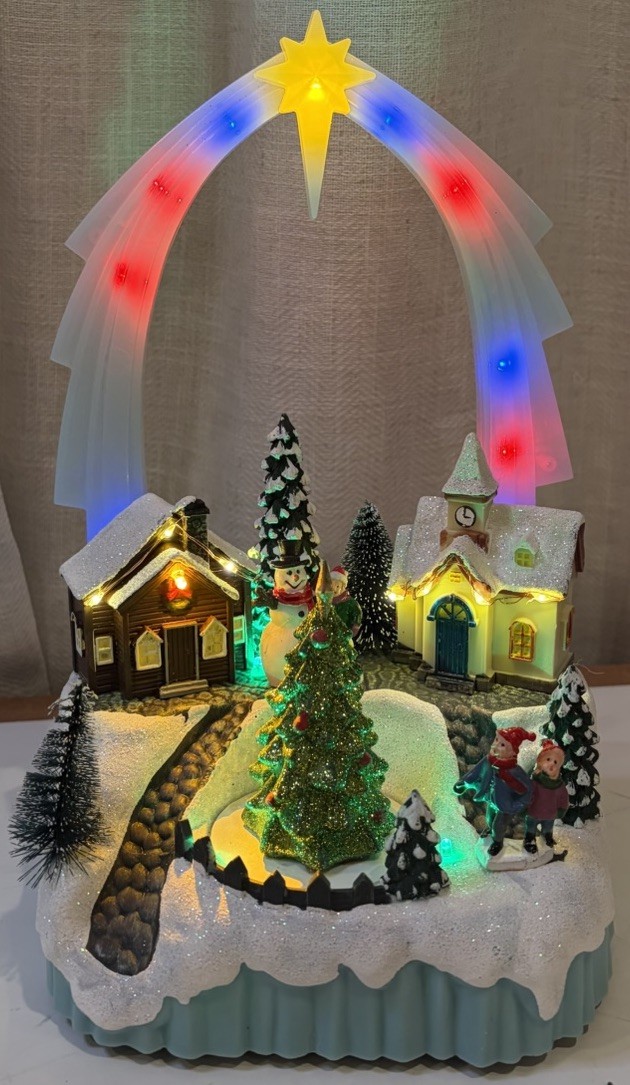 New 2023 Holiday Time CHRISTMAS VILLAGE SCENE Lights Up & Plays 8 Carols NIB