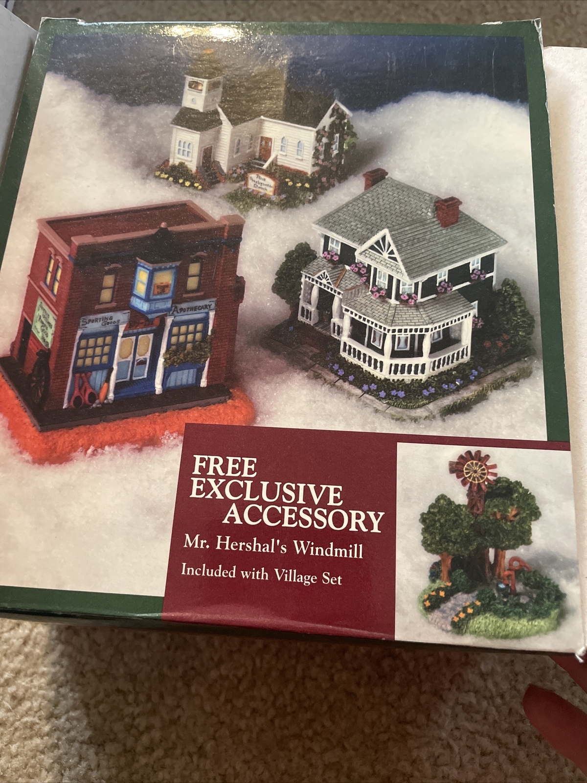 Liberty Falls collector club. 3 houses and a windmill. Sports & Apathecary shop