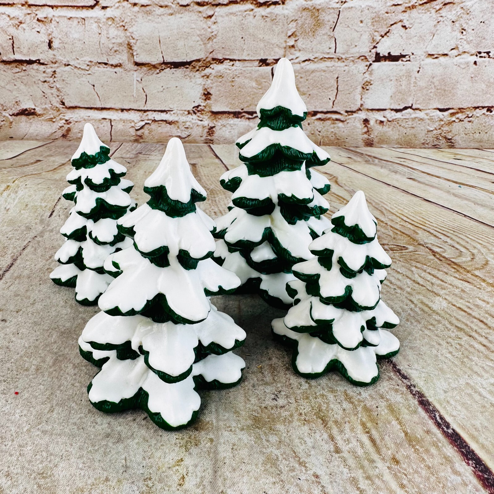4 vtg skating pond trees snow caped plastic replacements