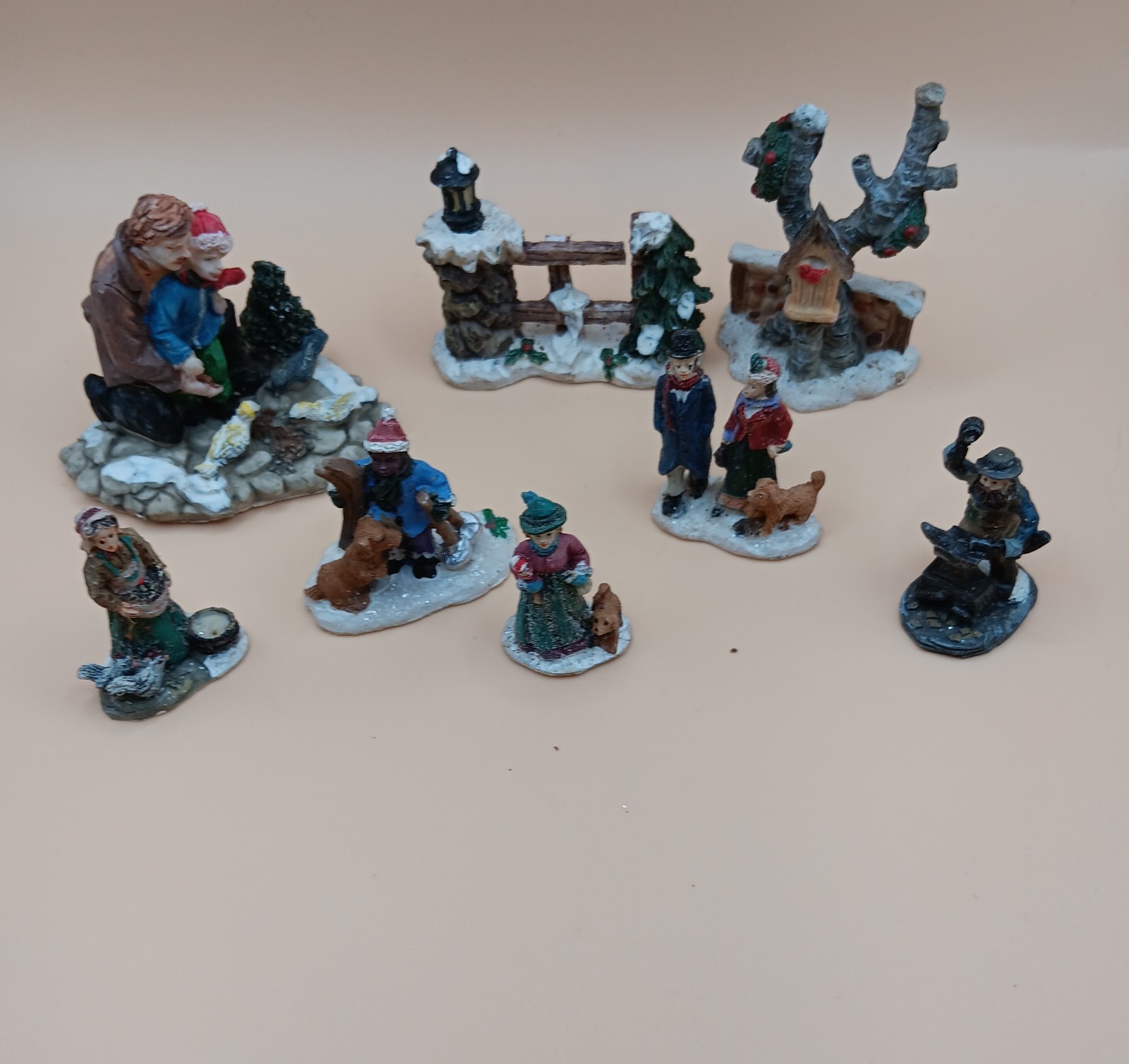 Vintage Miniture Christmas Village Set Of 9 Mixed