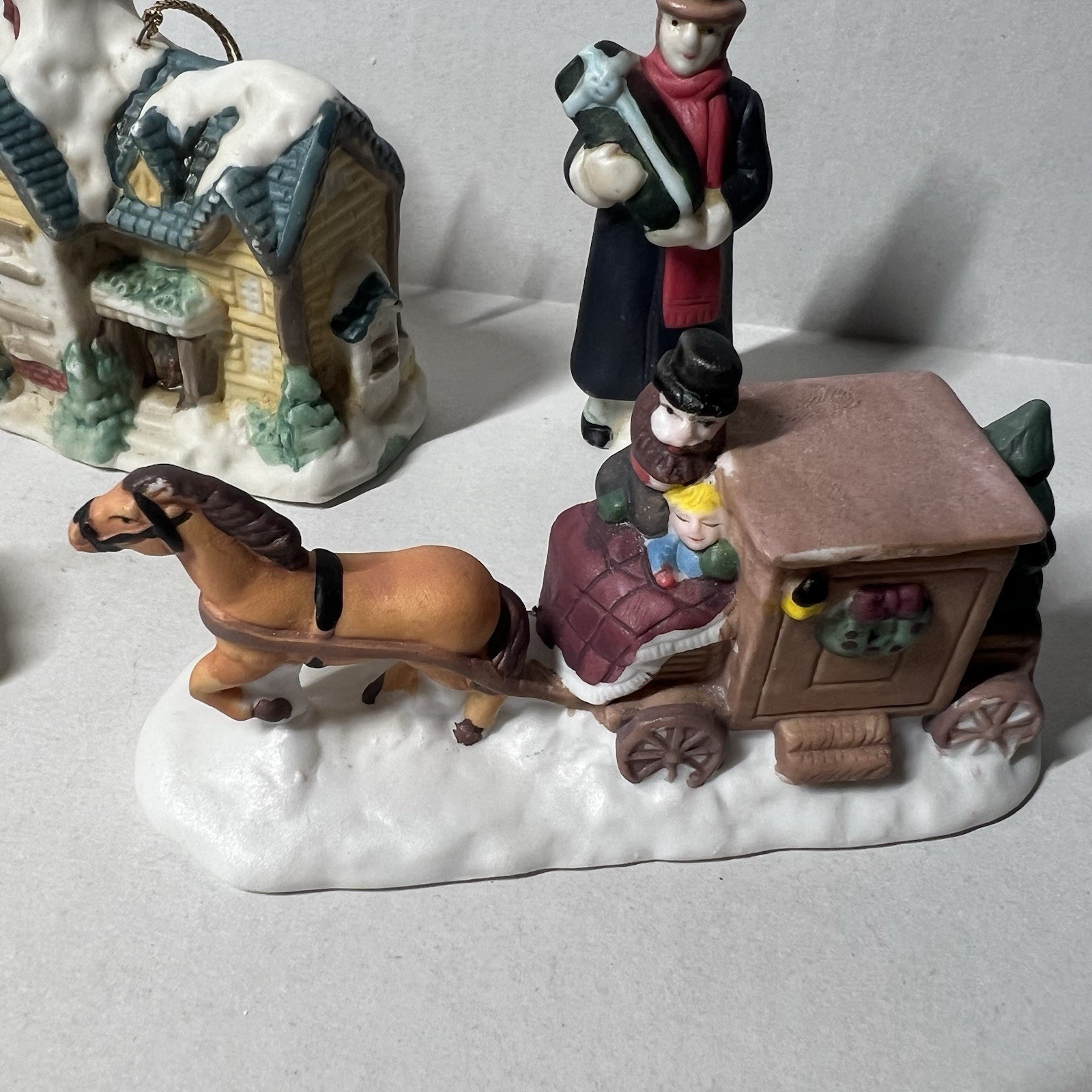 Vintage 1991 1993 Hand Painted Christmas Village Figurine Lot Taiwan Carriage 7