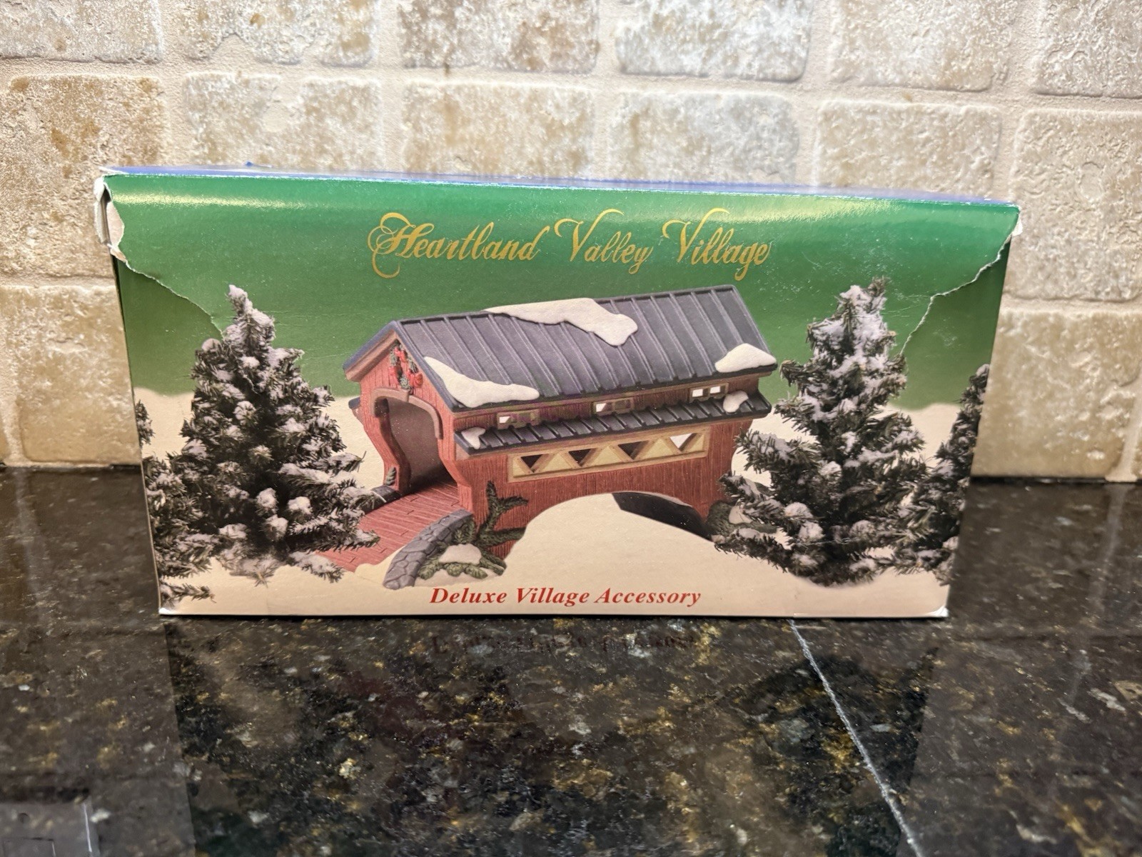 Heartland Valley Village Porcelain Christmas Village Covered Bridge Boxed 1990s