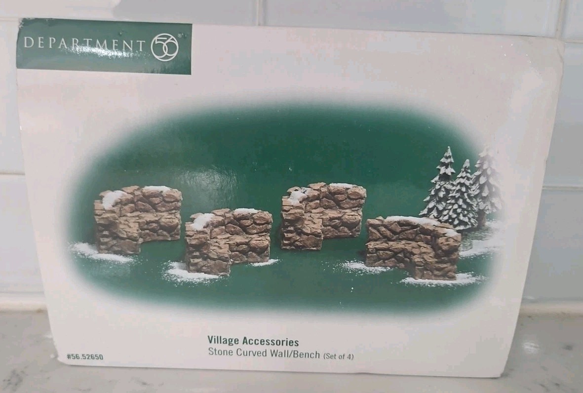 Dept 56 Village Accessories Stone Curved Wall Bench Set Of 4 Christmas 52650 #2