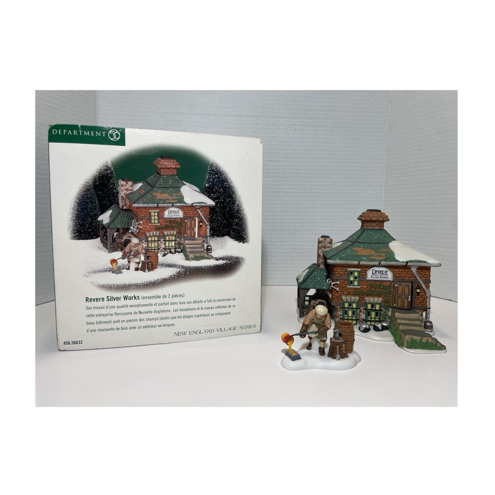 Department 56 New England Village Revere Silver Works Porcelain Boxed Set of 2