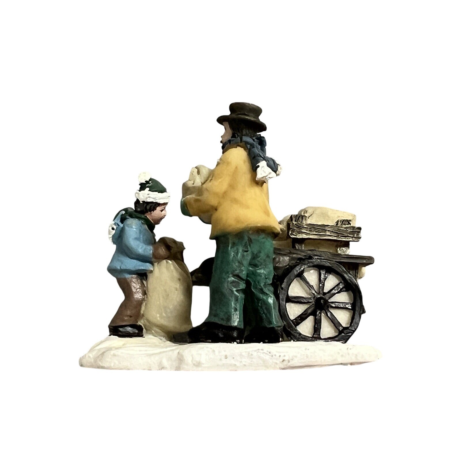 Lemax Carole Towne Man & Boy Loading Cart Christmas Village Retired