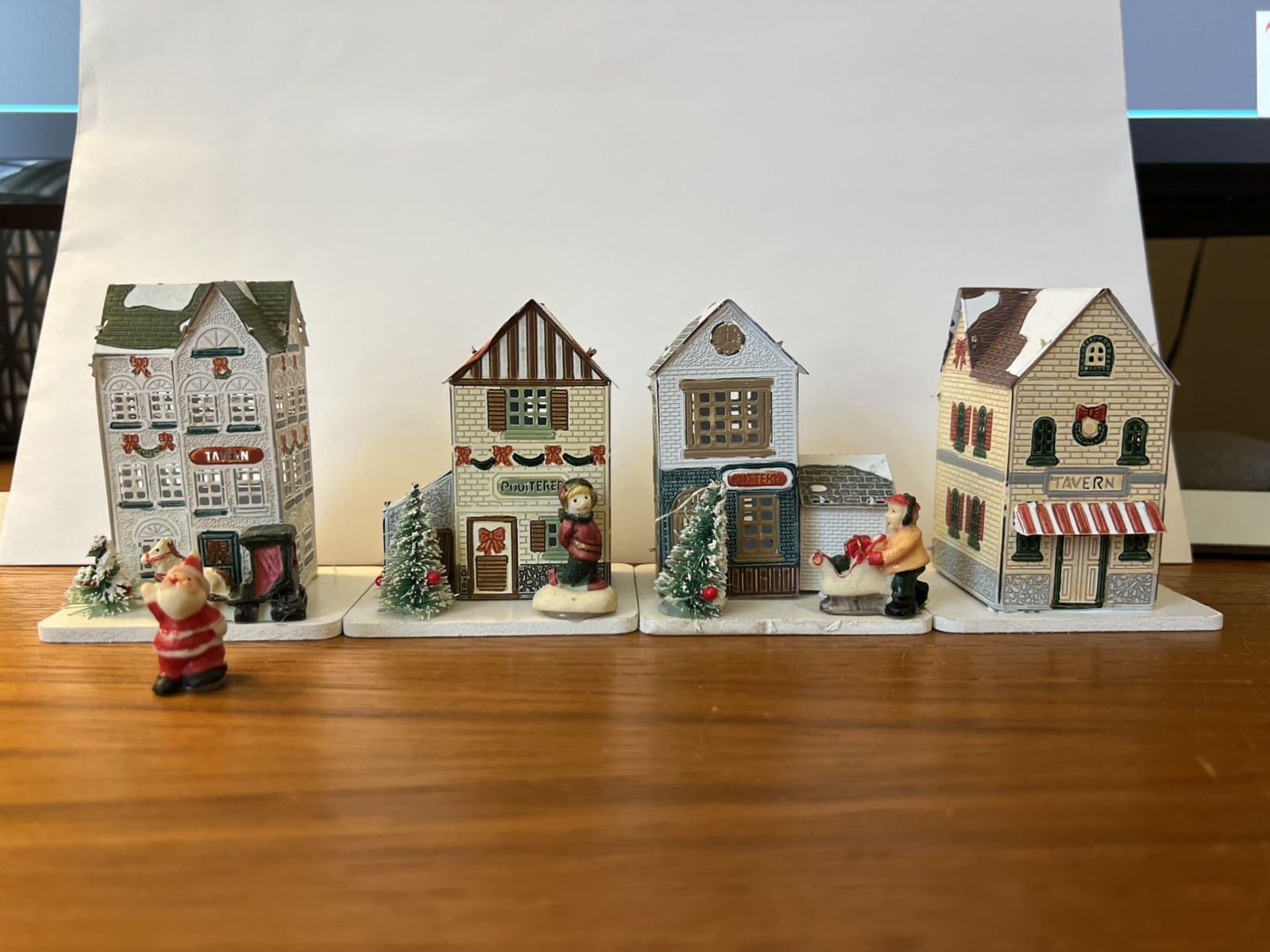 Miniture Christmas village – four buildings vintage collection