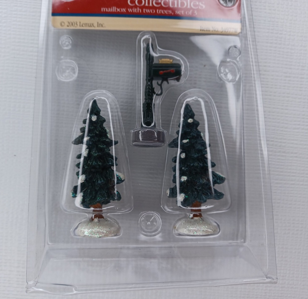 2003 Lemax 34977W Village Collection Mailbox & Two Trees Christmas Glitter
