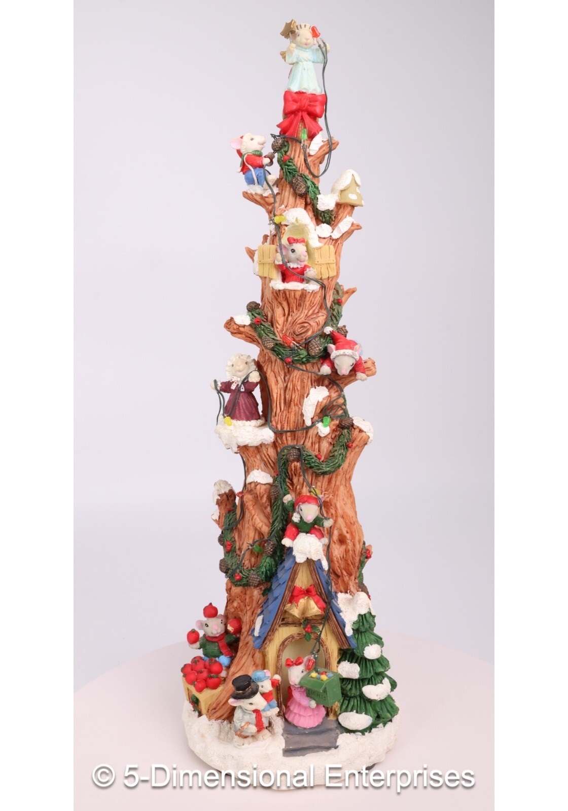 Christmas YULE MICE TREE Music & Lights Figurine Plays Jingle Bells Works in Box