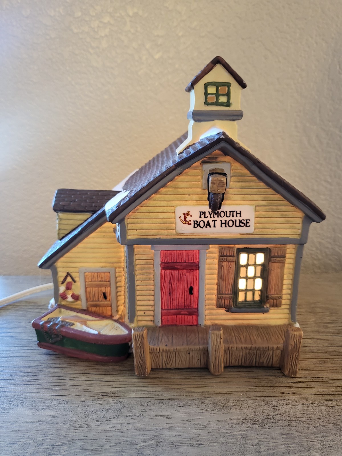 Porcelain Lighted Plymouth Boat House Christmas Village Without Box.