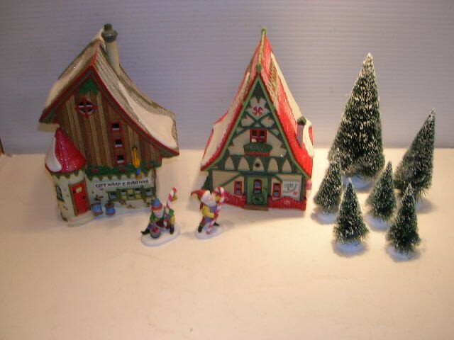3 NORTH POLE DEPT. 56 CANDY CANE SHOP GIFT WRAP RIBBONS SHOP CANDY CANE ELVES +