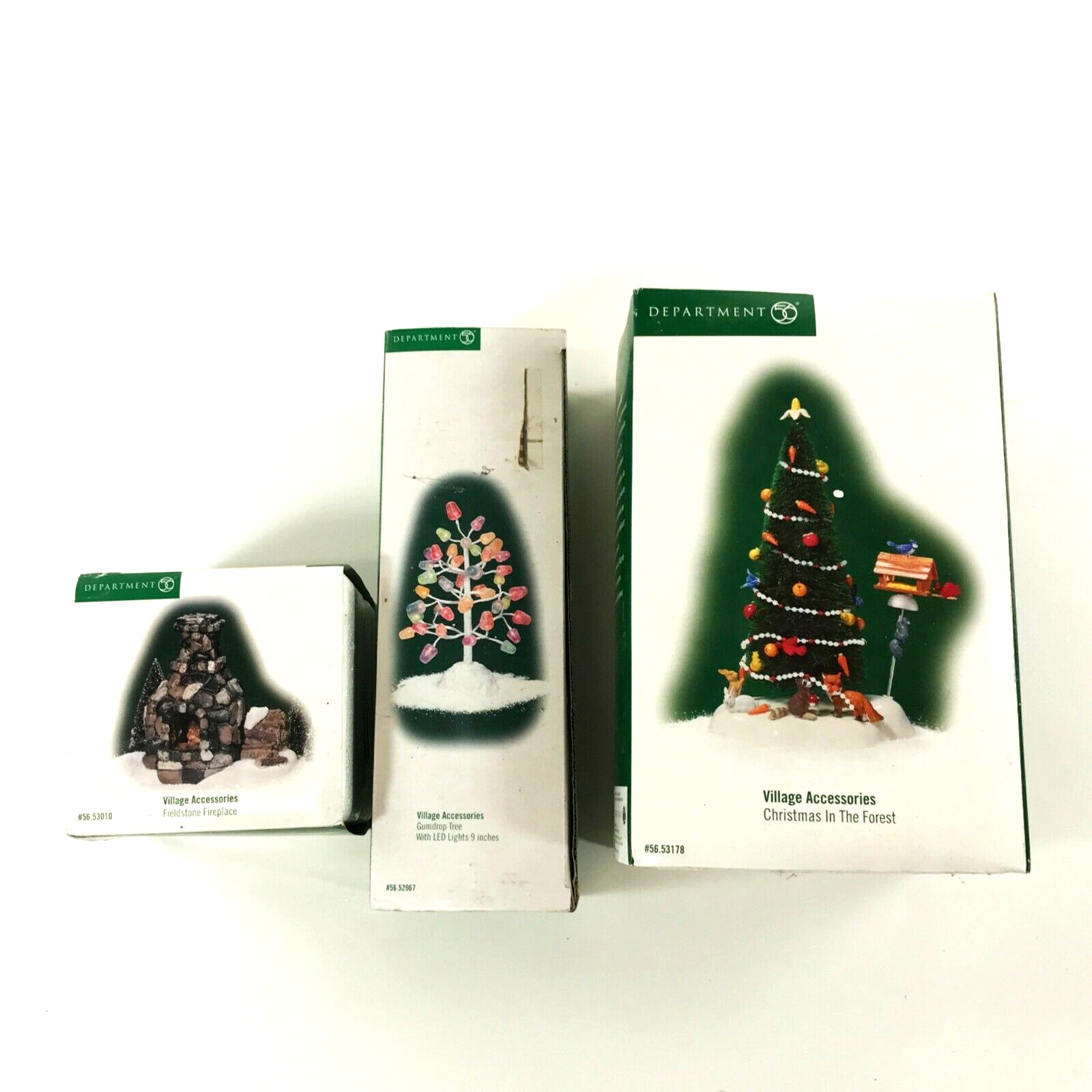Village Accessories Dept 56 Lot of 3 Gumdrop Tree Christmas in Forest Fireplace
