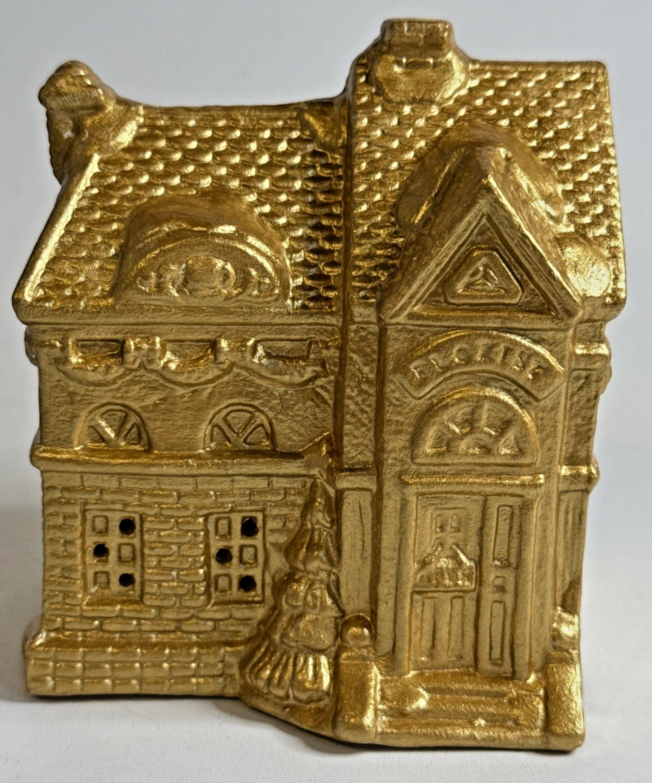 Vintage Christmas Village Florist Shop Porcelain “Gilded” Style 4” Tall