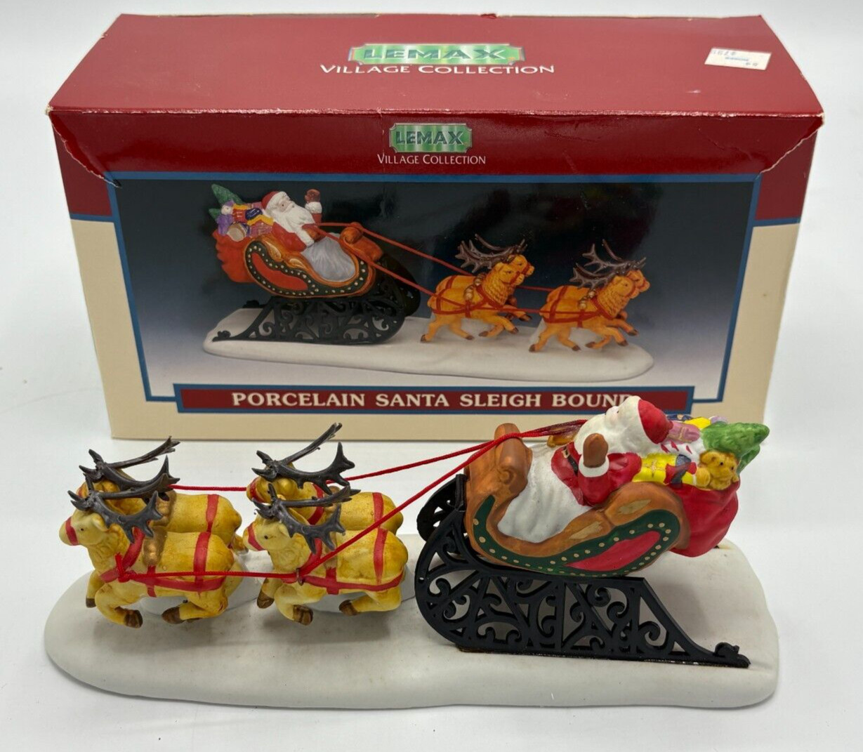Lemax Porcelain Santa Sleigh & Reindeer Figurine – 1995 Christmas Decoration