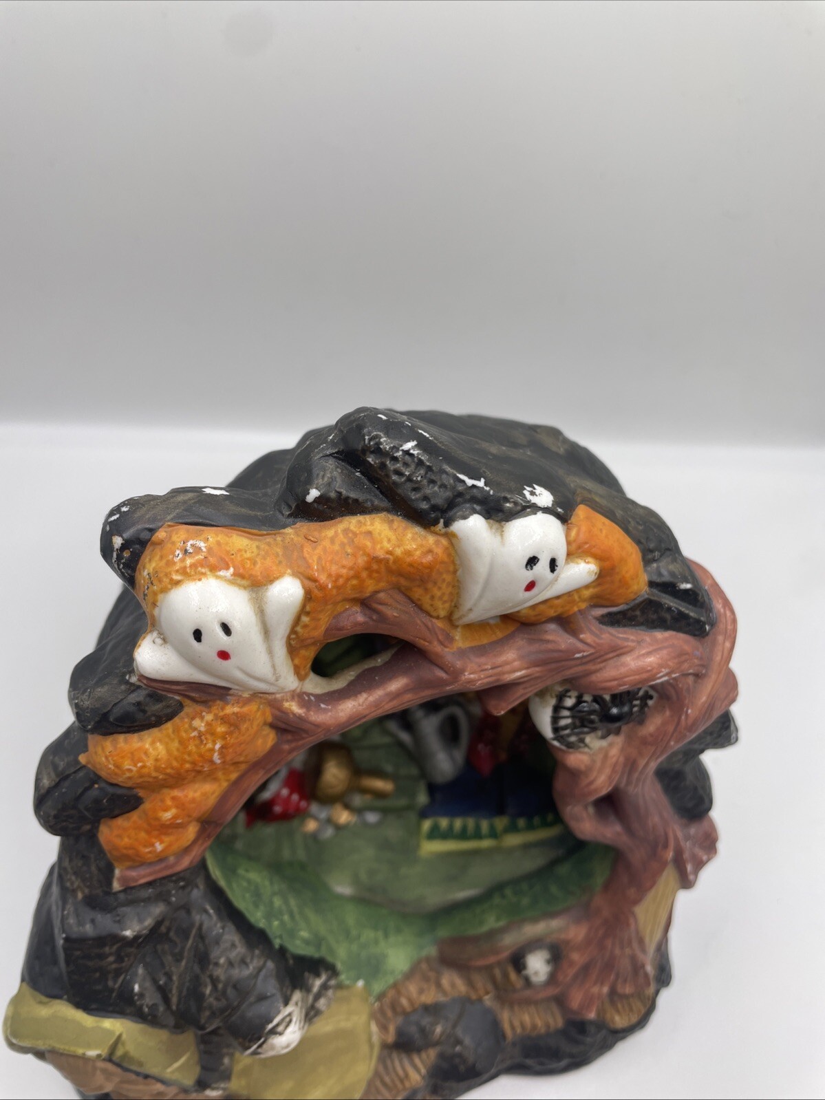 Vintage Halloween Village Ceramic Cave Treasure Ghost Spooky Mummy