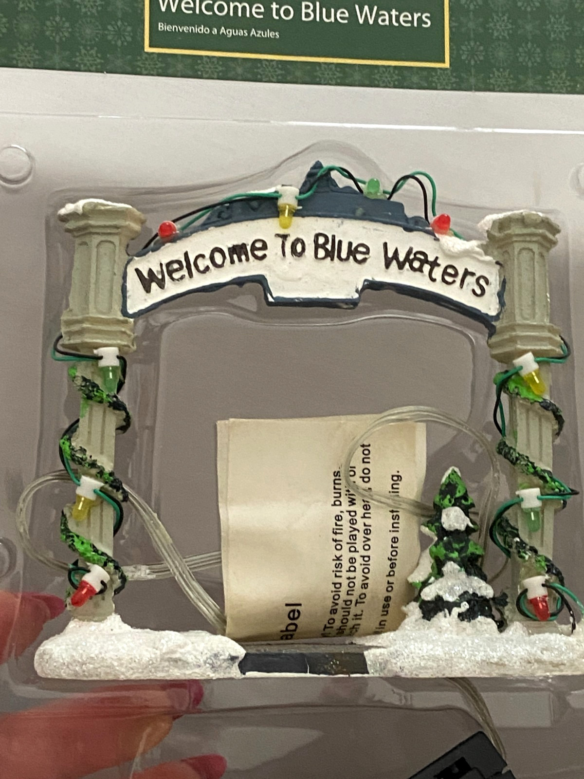 Vtg 2006 Holiday Time WELCOME TO BLUE WATERS Lighted SIGN Christmas Village NEW