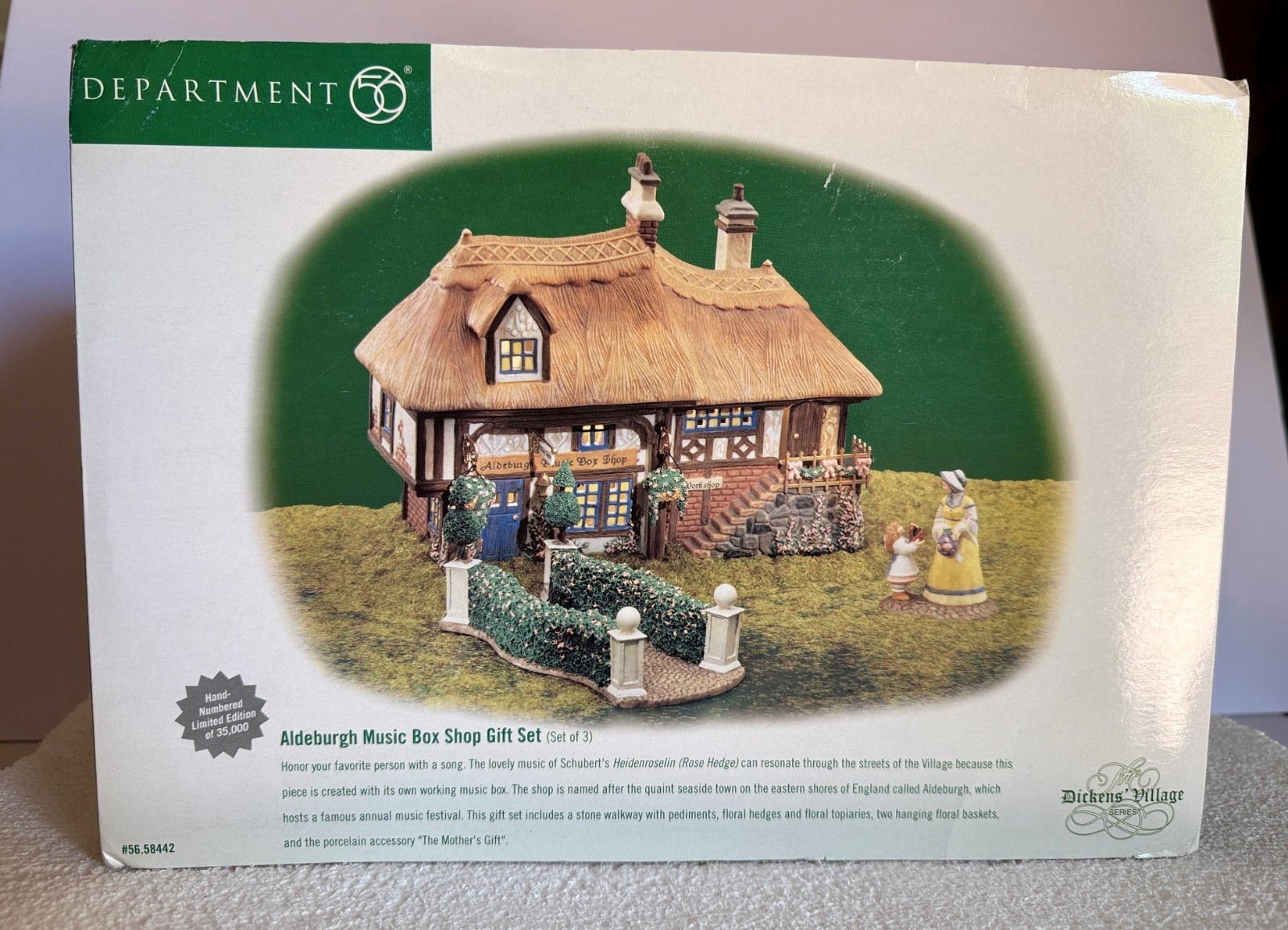 Dept 56 Dickens Vlg “Aldeburg Music Box Shop-Gift Set of 3