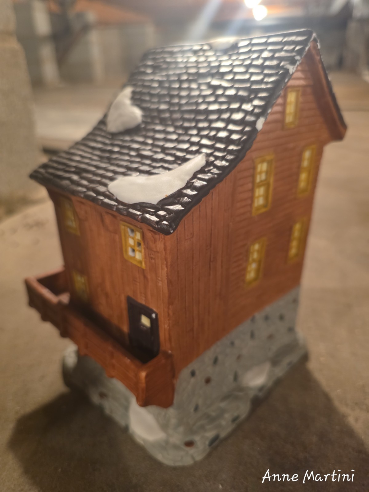2pc Ceramic Christmas Village Buildings Dress Shop & Water Mill House, Painted