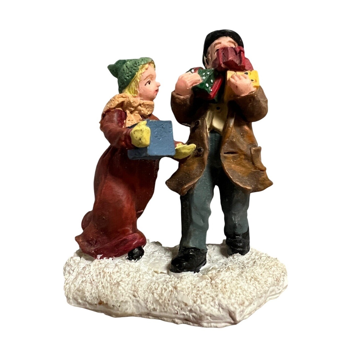 Lemax Carole Towne Man And Girl Delivering Presents Christmas Village Retired