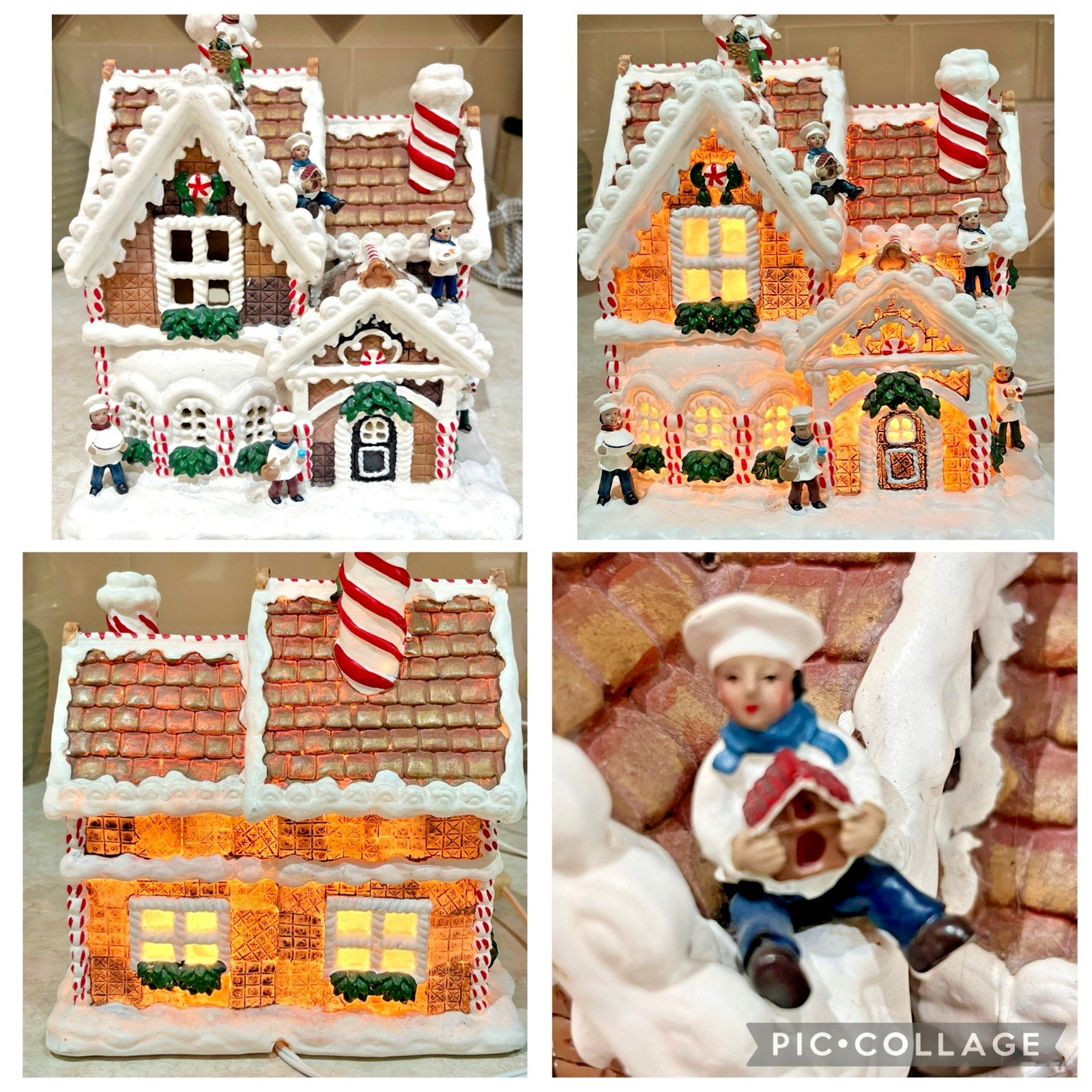 VTG 1996 Christmas Gingerbread House Lights Up w/ Gingerbread Bakers Adorning 9″