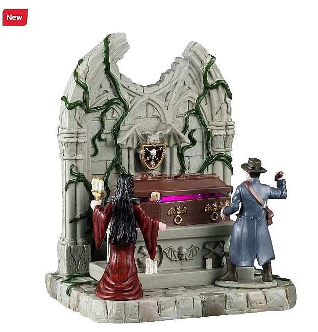 Lemax Spooky Town LED Shaking Coffin Vampire Hunter Halloween Village Accessory