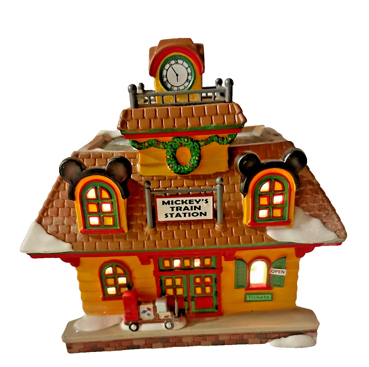 Dept 56 Disney Mickey Train Station 2013 Lighted Village Missing Flags Ceramic