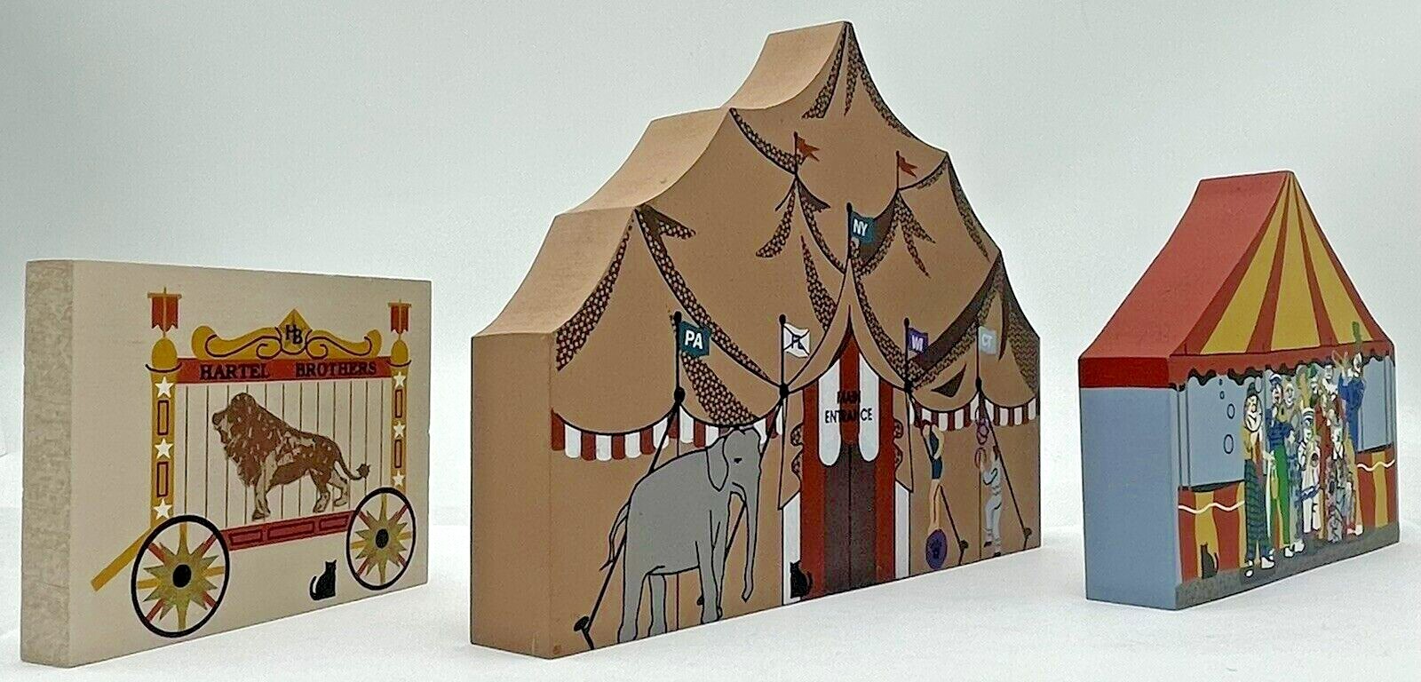 Cat’s Meow Wood 3 Piece Circus Series Clowns Big Top Lion Faline Jones Vintage