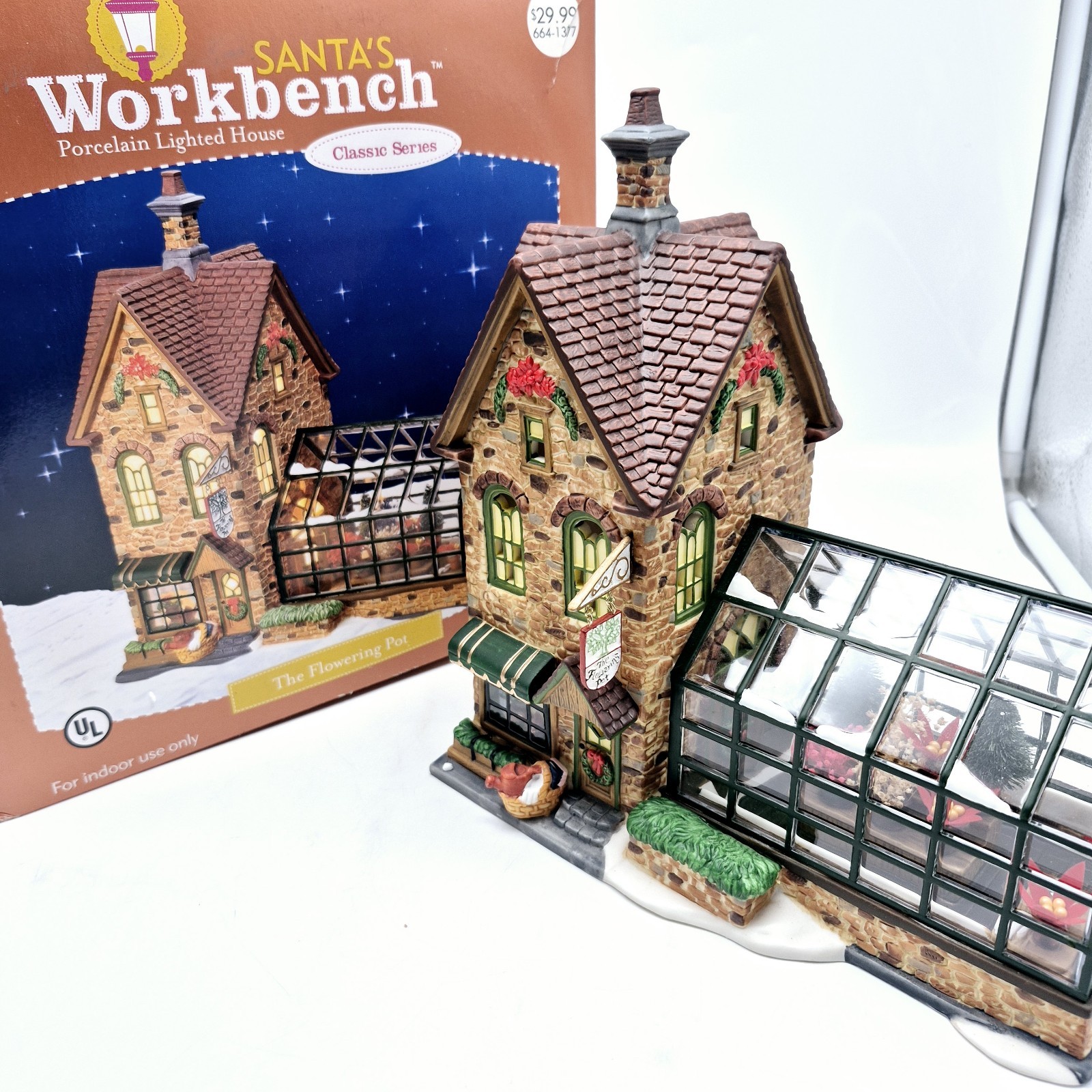 Santa’s Workbench Flowering Pot Christmas Village Building in Box