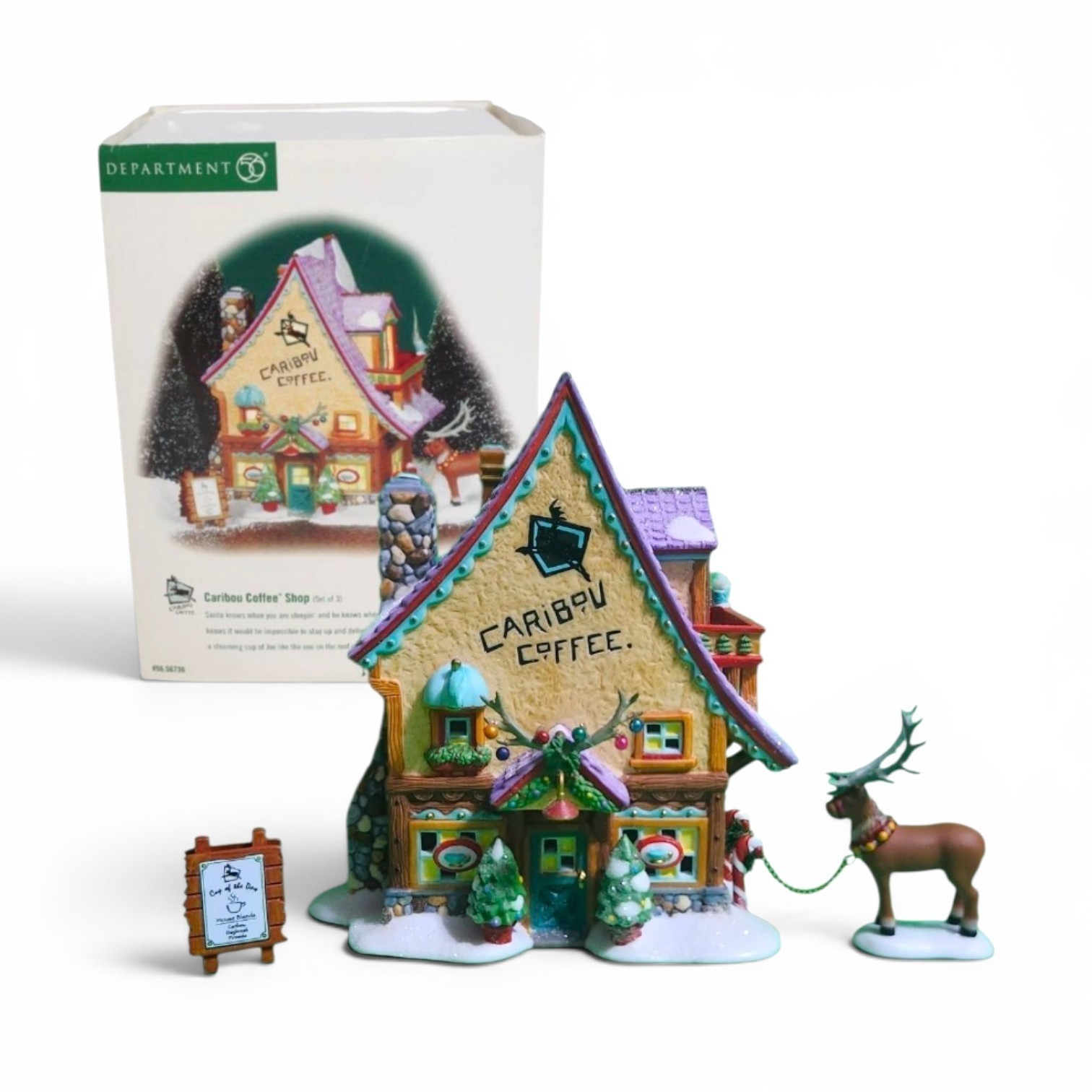 Department 56 North Pole Series Caribou Coffee Shop #56736 Lighted Boxed