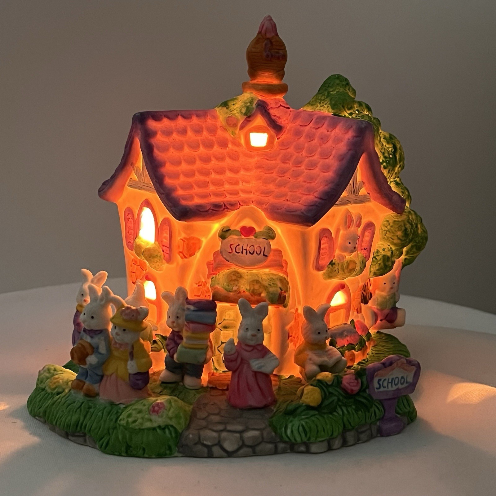 Cottontale Cottages Easter Village School Porcelain Lighted House *READ- Repair