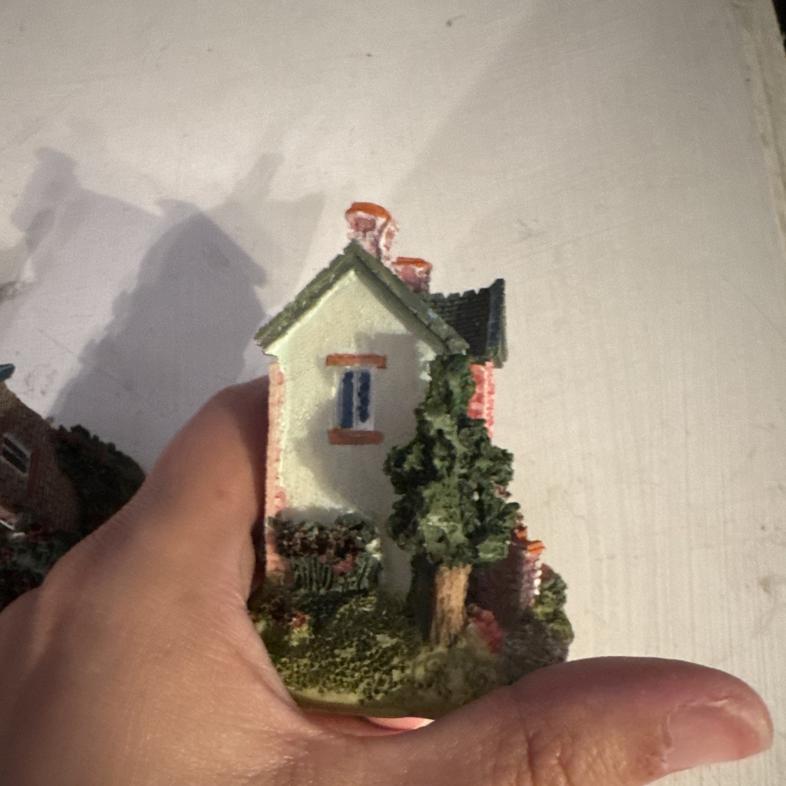 Hand-Painted Resin Miniature Cottage Houses Set of 3 Multicolor Display