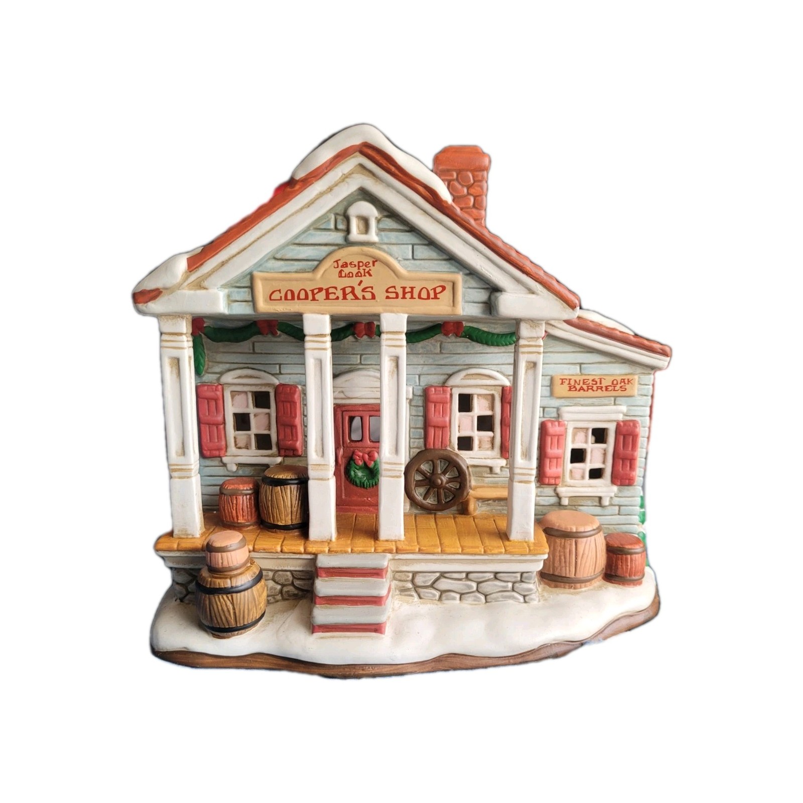 Lefton Colonial Village House Cooper’s Shop Oak Barrels Vintage Christmas Decor